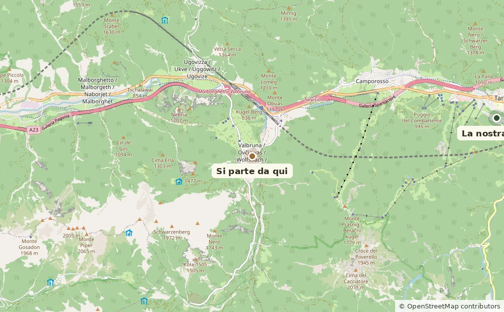 Mappa del punto di partenza per Il Rifugio Pellarini