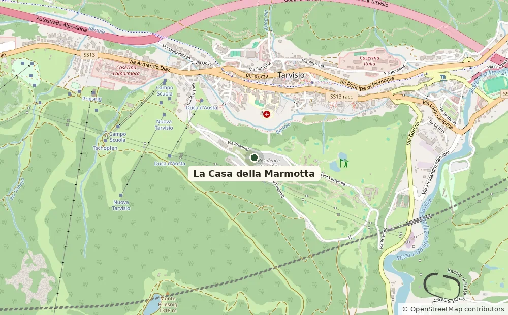 La posizione della Casa della Marmotta a Tarvisio, fra le piste e il centro